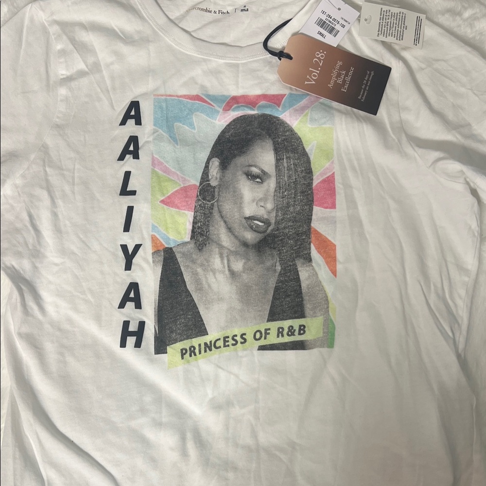 Abercrombie & Fitch White Aaliyah Graphic Tee with Multicolor Artwork